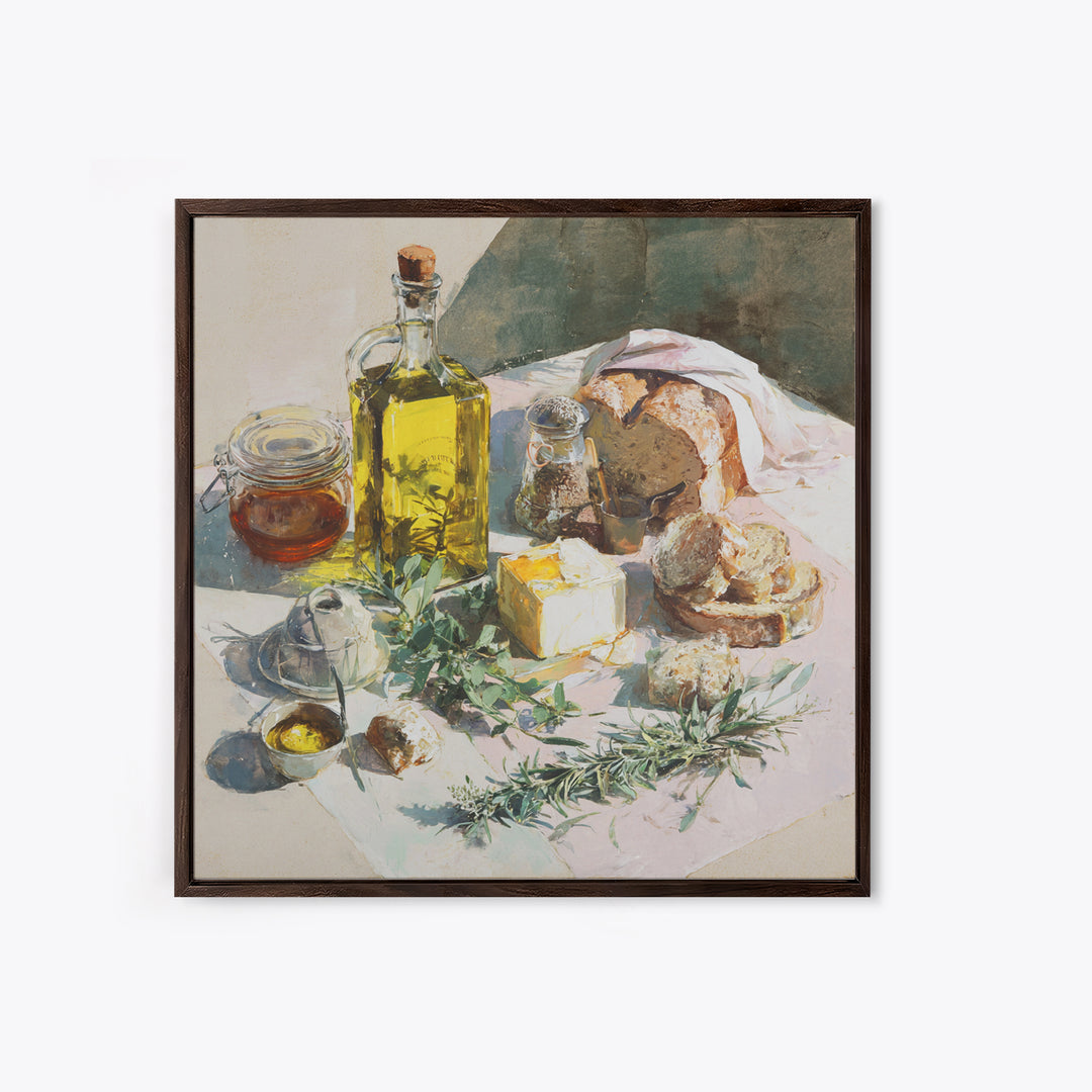Olive Oil Bottle and Rosemary Branch Framed Canvas Print, Kitchen Art, Fine Art Print, Kitchen Decor, Fine Art, Kitchen, KIT-1x1-29
