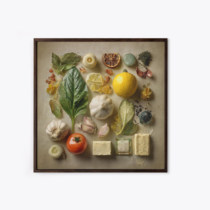 Tomatoes Garlic and Basil on Linen Canvas Print, Kitchen Art, Digital Wall Art, Kitchen Decor, Kitchen, Kitchen Prints, KIT-1x1-3