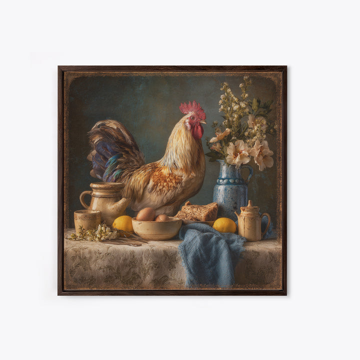 Rooster Portrait for Country Kitchen Charm Framed Canvas Print, Kitchen Art, Art Print, Kitchen Decor, Oil Painting, Kitchen, KIT-1x1-40