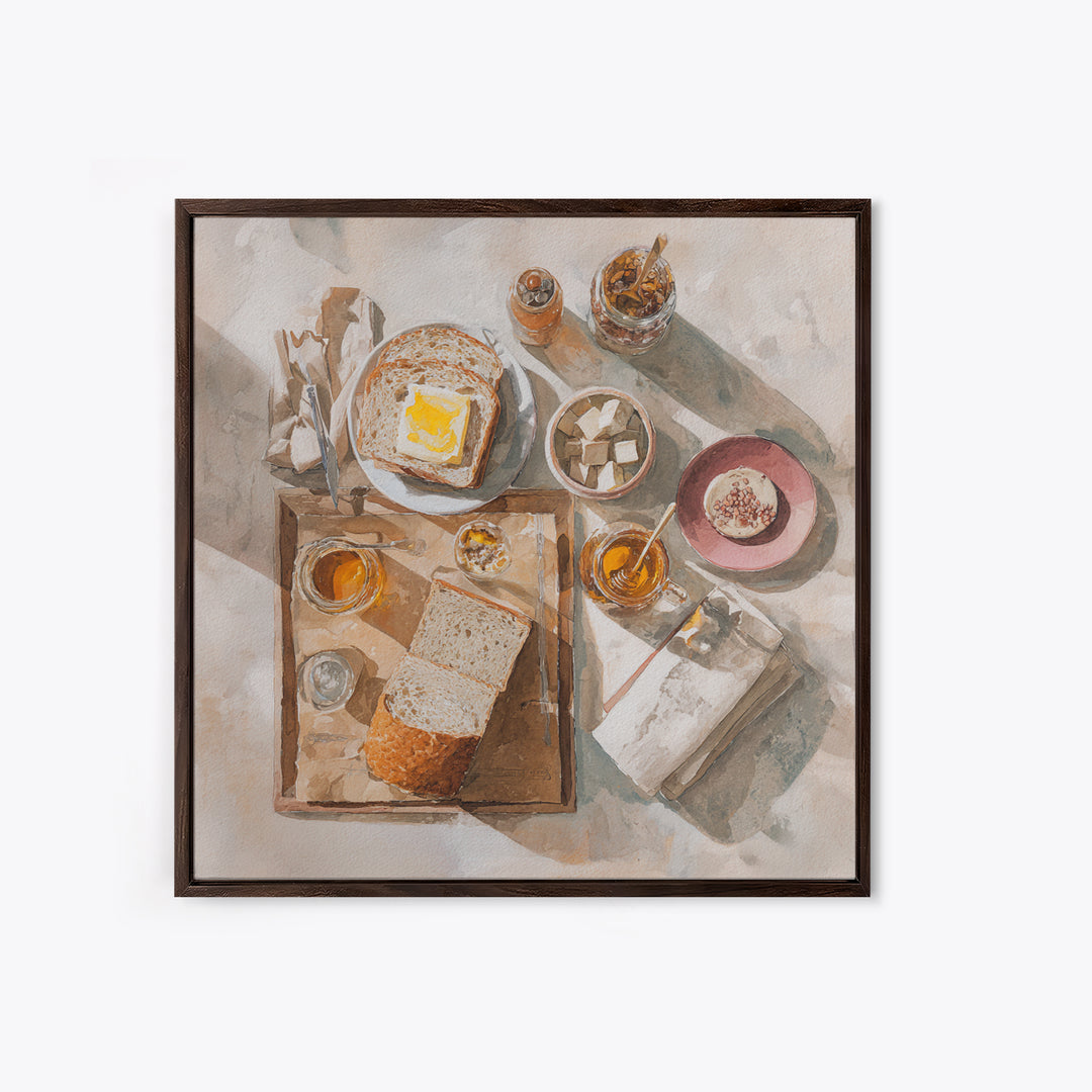 Fresh Bread with Butter and Honey Framed Canvas Print, Kitchen Art, Kitchen Prints, Kitchen Decor, Abstract Art, Kitchen, KIT-1x1-66