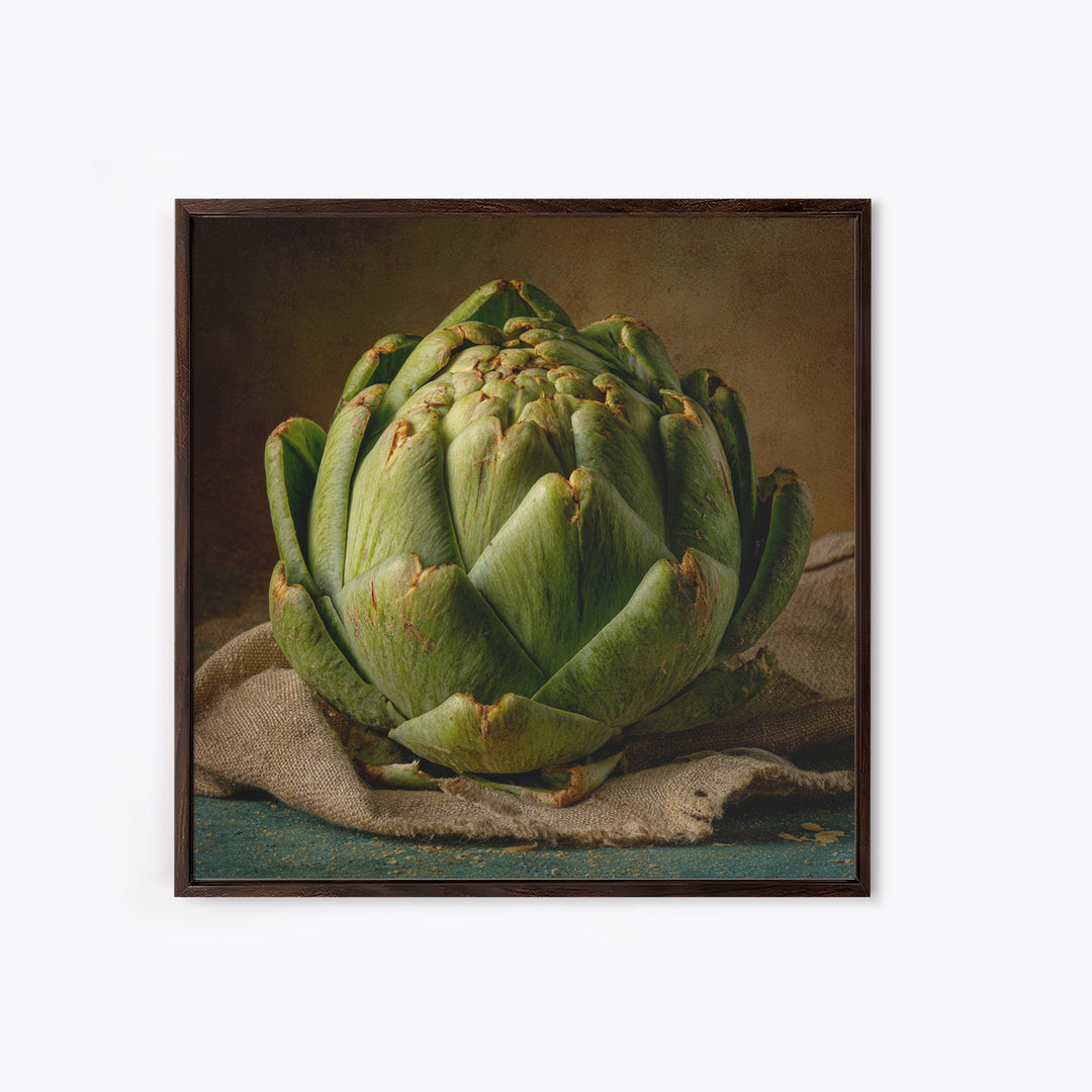 Artichoke Closeup in Painterly Green Tones Framed Canvas Print, Kitchen Art, Kitchen Prints, Kitchen Decor, Fine Art, Kitchen, KIT-1x1-68