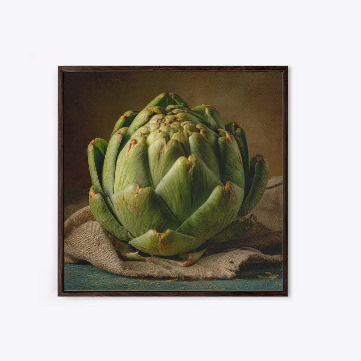Artichoke Closeup in Painterly Green Tones Framed Canvas Print, Kitchen Art, Kitchen Prints, Kitchen Decor, Fine Art, Kitchen, KIT-1x1-68