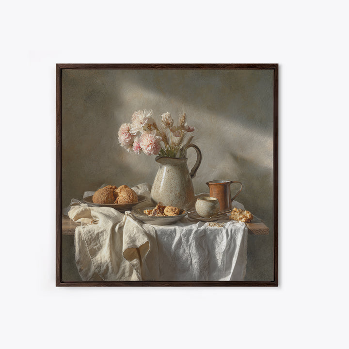 Floral Bouquet in a Kitchen Pitcher Framed Canvas Print, Kitchen Art, Dining Room Wall Art, Kitchen Decor, Fine Art, Kitchen, KIT-1x1-72