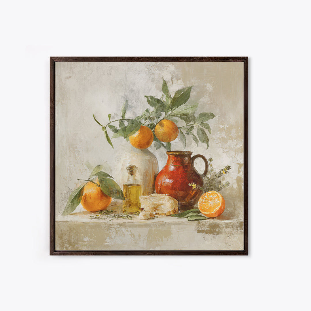Orange Citrus Botanical Branch Framed Canvas Print, Kitchen Art, Statement Artwork, Kitchen Decor, Oil Painting, Kitchen, KIT-1x1-83