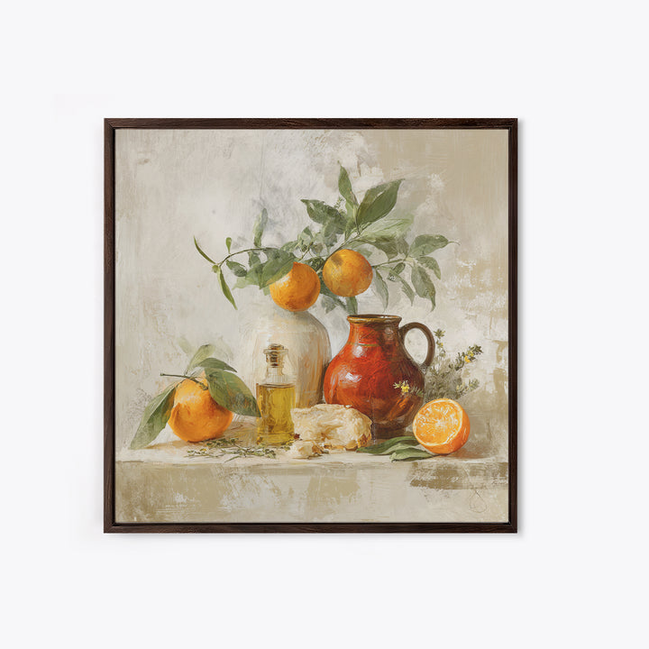 Orange Citrus Botanical Branch Framed Canvas Print, Kitchen Art, Statement Artwork, Kitchen Decor, Oil Painting, Kitchen, KIT-1x1-83