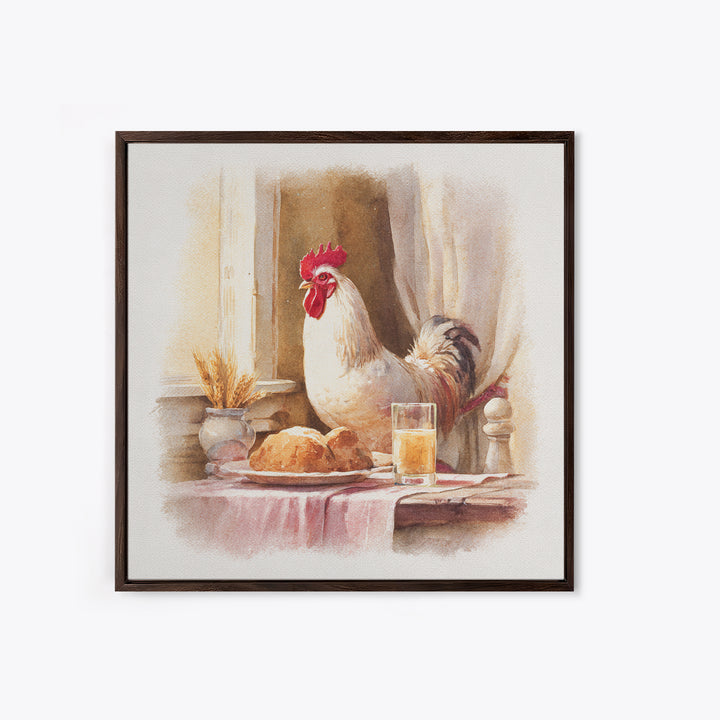 Rooster Portrait for Country Kitchen Charm Framed Canvas Print, Kitchen Art, Textured Painting, Kitchen Decor, Kitchen, KIT-1x1-88