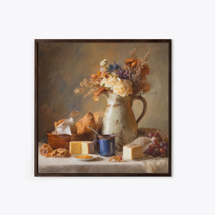 Floral Bouquet in a Kitchen Pitcher Framed Canvas Print, Kitchen Art, Wall Decor, Kitchen Decor, Kitchen, Kitchen Wall Decor, KIT-1x1-96