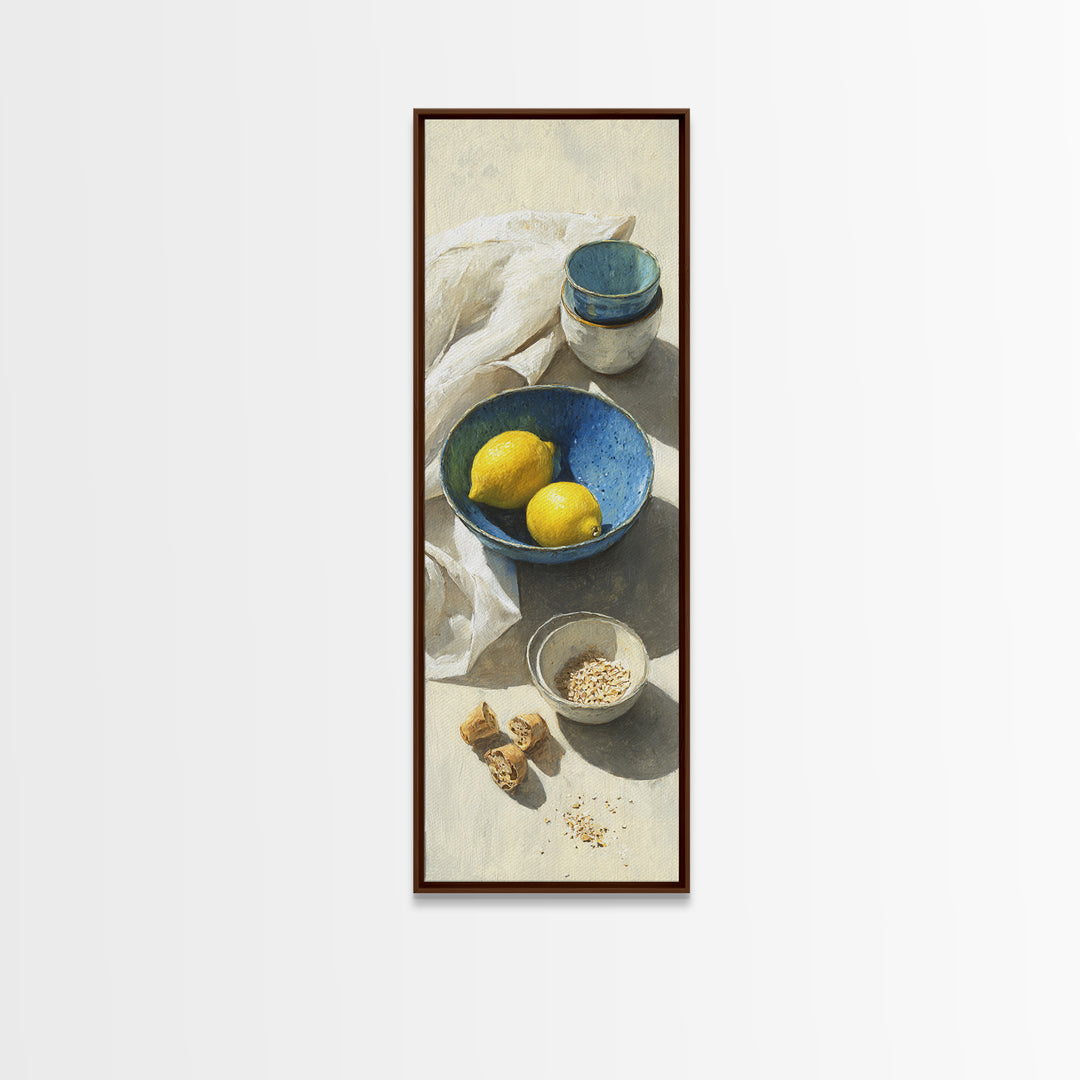 Lemons and Blue Ceramic Bowl Still Life Canvas Print, Kitchen Art, Kitchen Print, Kitchen Decor, Fine Art, Kitchen, Art Print, KIT-1x3-14