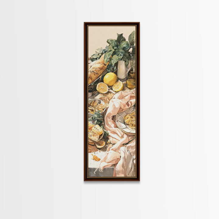 Pasta Lemons and Basil Mediterranean Still Life Framed Canvas Print, Kitchen Art, Modern Decor, Kitchen Decor, Kitchen, KIT-1x3-29