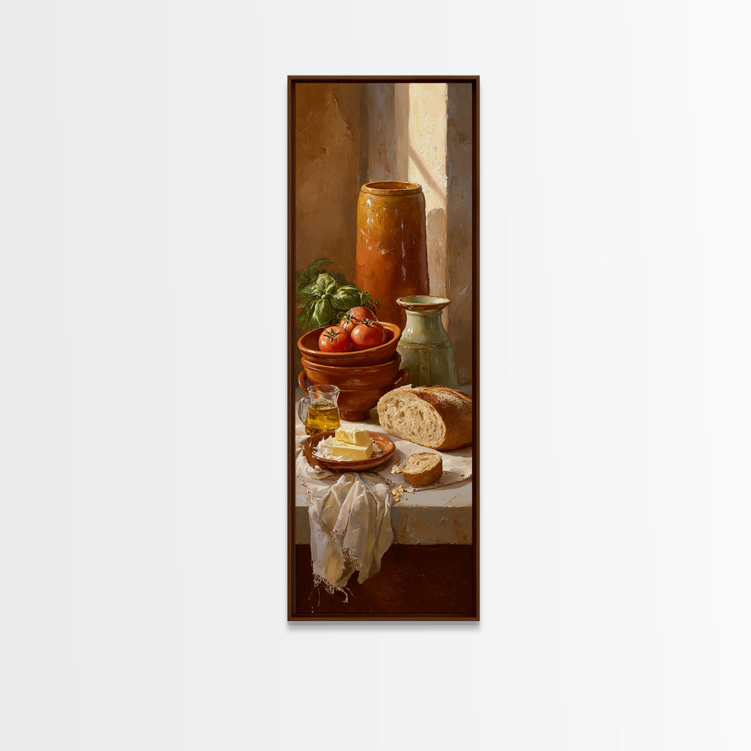 Fresh Bread with Butter and Honey Framed Canvas Print, Kitchen Art, Trendy Wall Art, Kitchen Decor, Oil Painting, Kitchen, KIT-1x3-30