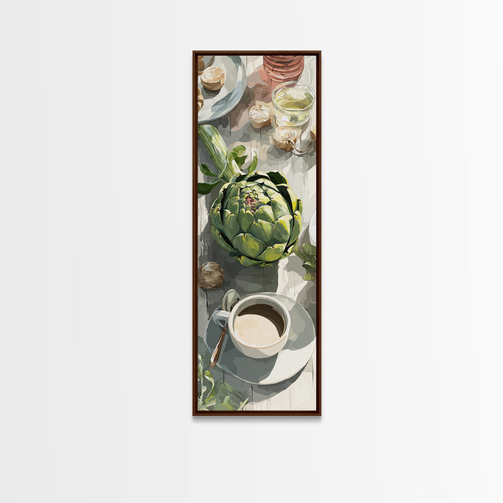 Artichoke Closeup in Painterly Green Tones Canvas Print, Kitchen Art, Textured Painting, Kitchen Decor, Fine Art, Kitchen, KIT-1x3-32