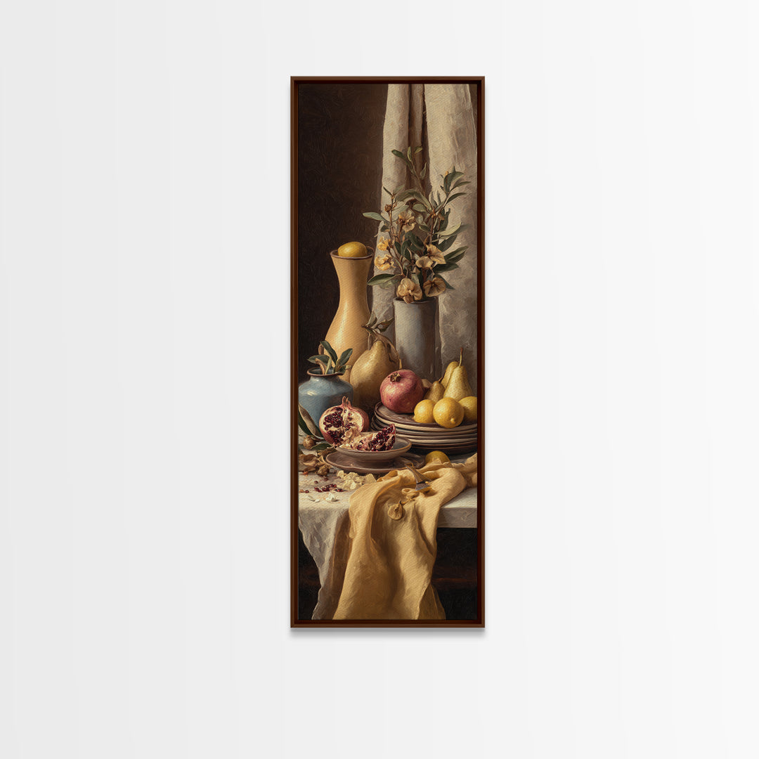 Figs Pomegranates and Linen Composition Framed Canvas Print, Kitchen Art, Dining Room Wall Art, Kitchen Decor, Abstract Art, KIT-1x3-34