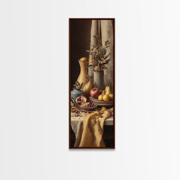 Figs Pomegranates and Linen Composition Framed Canvas Print, Kitchen Art, Dining Room Wall Art, Kitchen Decor, Abstract Art, KIT-1x3-34