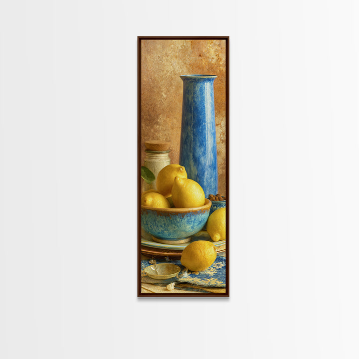 Lemons and Blue Ceramic Bowl Still Life Canvas Print, Kitchen Art, Kitchen Print, Kitchen Decor, Fine Art, Kitchen, Art Print, KIT-1x3-38