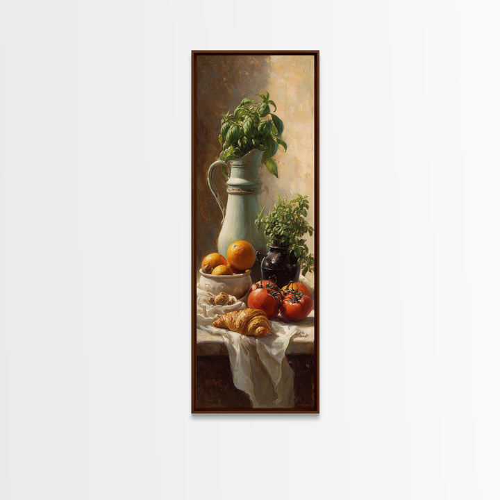 Coffee Pot and Croissant Morning Still Life Canvas Print, Kitchen Art, Digital Art, Kitchen Decor, Fine Art, Kitchen, KIT-1x3-43