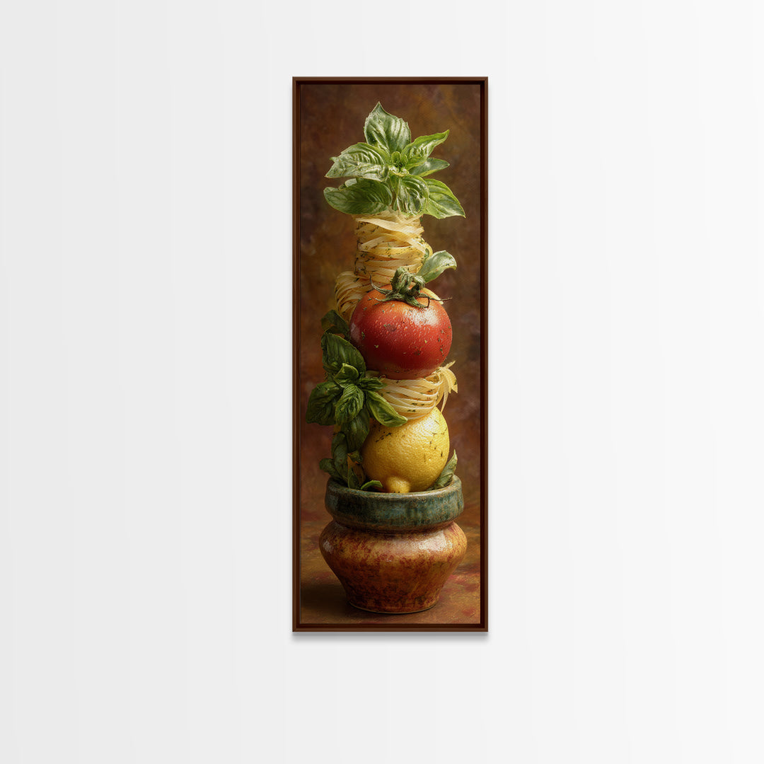 Pasta Lemons and Basil Mediterranean Still Life Canvas Print, Kitchen Art, Coffee Wall Art, Kitchen Decor, Fine Art, Kitchen, KIT-1x3-5