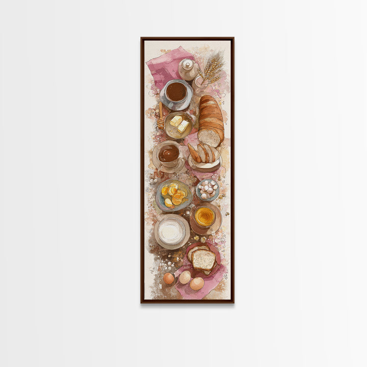 Fresh Bread with Butter and Honey Framed Canvas Print, Kitchen Art, Trendy Wall Art, Kitchen Decor, Oil Painting, Kitchen, KIT-1x3-54