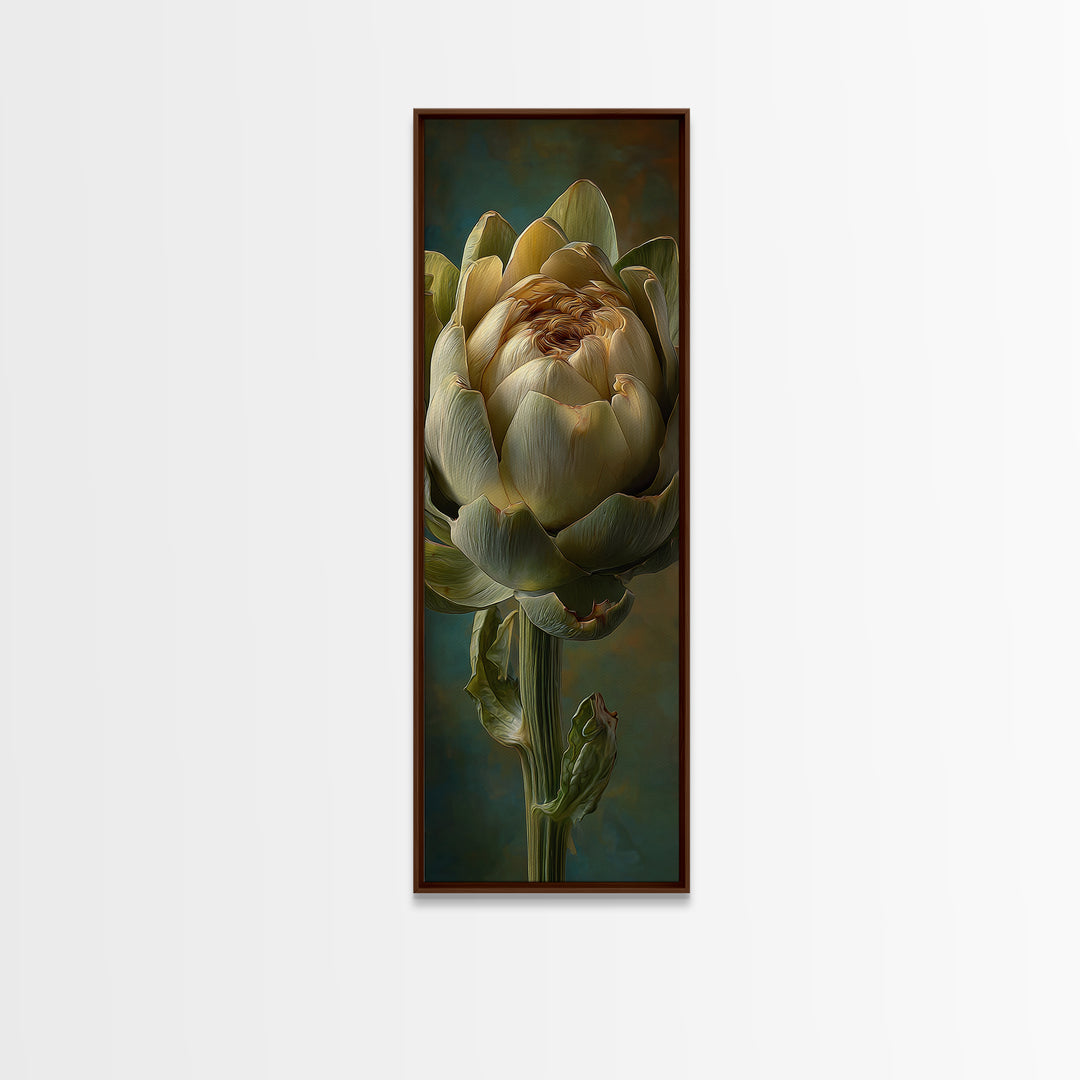 Artichoke Closeup in Painterly Green Tones Canvas Print, Kitchen Art, Digital Art, Kitchen Decor, Kitchen, Minimalist Wall Art, KIT-1x3-56