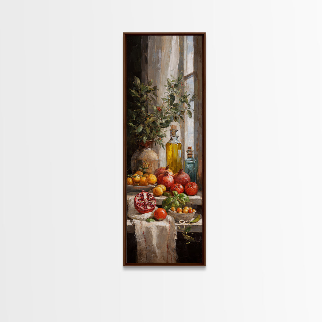 Figs Pomegranates and Linen Composition Framed Canvas Print, Kitchen Art, Dining Room Wall Art, Kitchen Decor, Abstract Art, KIT-1x3-58