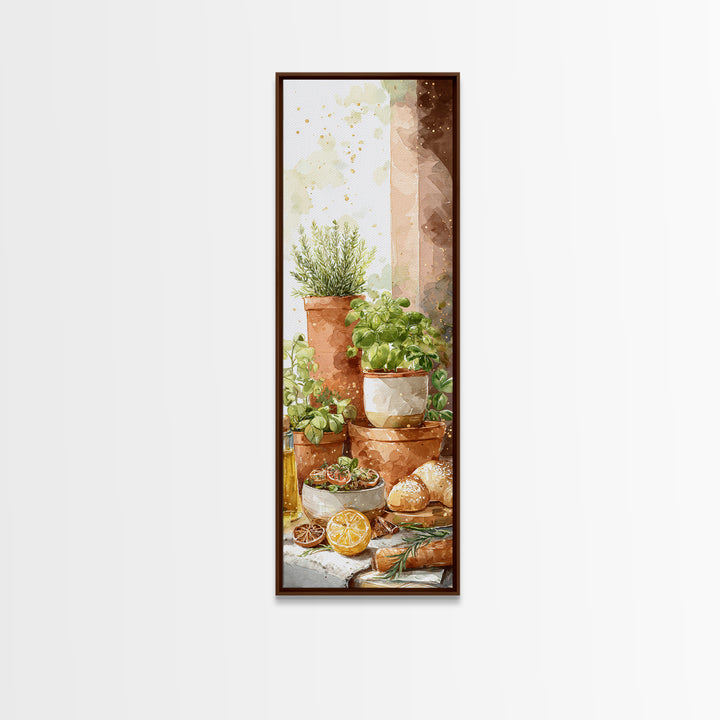 Fresh Herbs in Terracotta Pots Framed Canvas Print, Kitchen Art, Textured Painting, Kitchen Decor, Fine Art, Kitchen, KIT-1x3-61