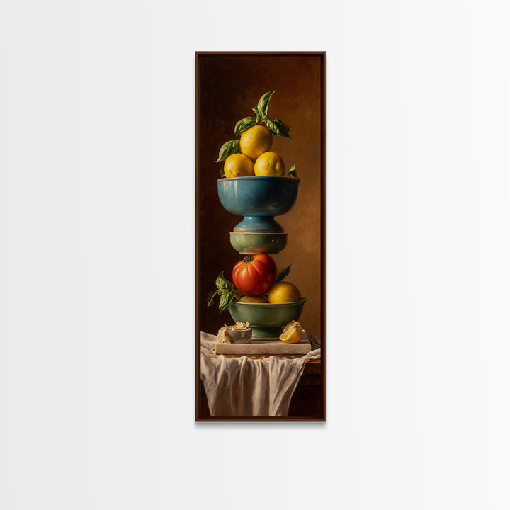 Lemons and Blue Ceramic Bowl Still Life Framed Canvas Print, Kitchen Art, Neutral Decor, Kitchen Decor, Fine Art, Kitchen, KIT-1x3-62