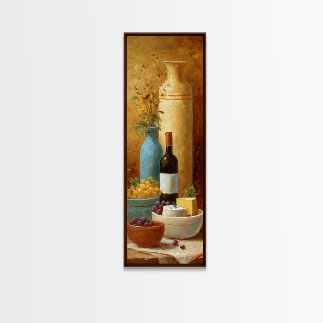Wine Bottle Grapes and Cheese Still Life Canvas Print, Kitchen Art, Kitchen Decor, Fine Art, Kitchen, Trendy Wall Art, KIT-1x3-72