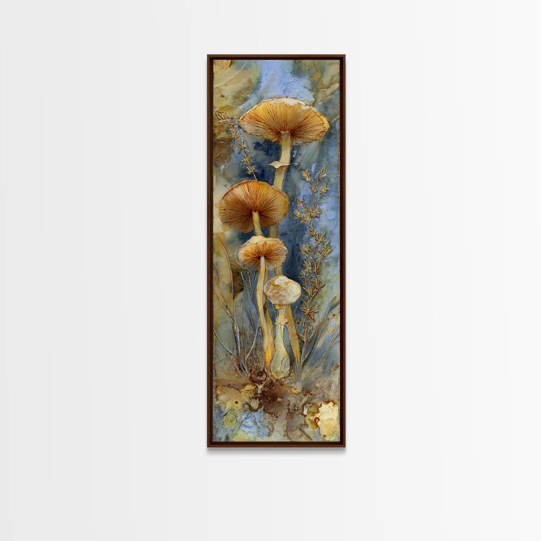 Mushrooms and Thyme Botanical Study Framed Canvas Print, Kitchen Art, Coffee Art, Kitchen Decor, Oil Painting, Kitchen, KIT-1x3-75
