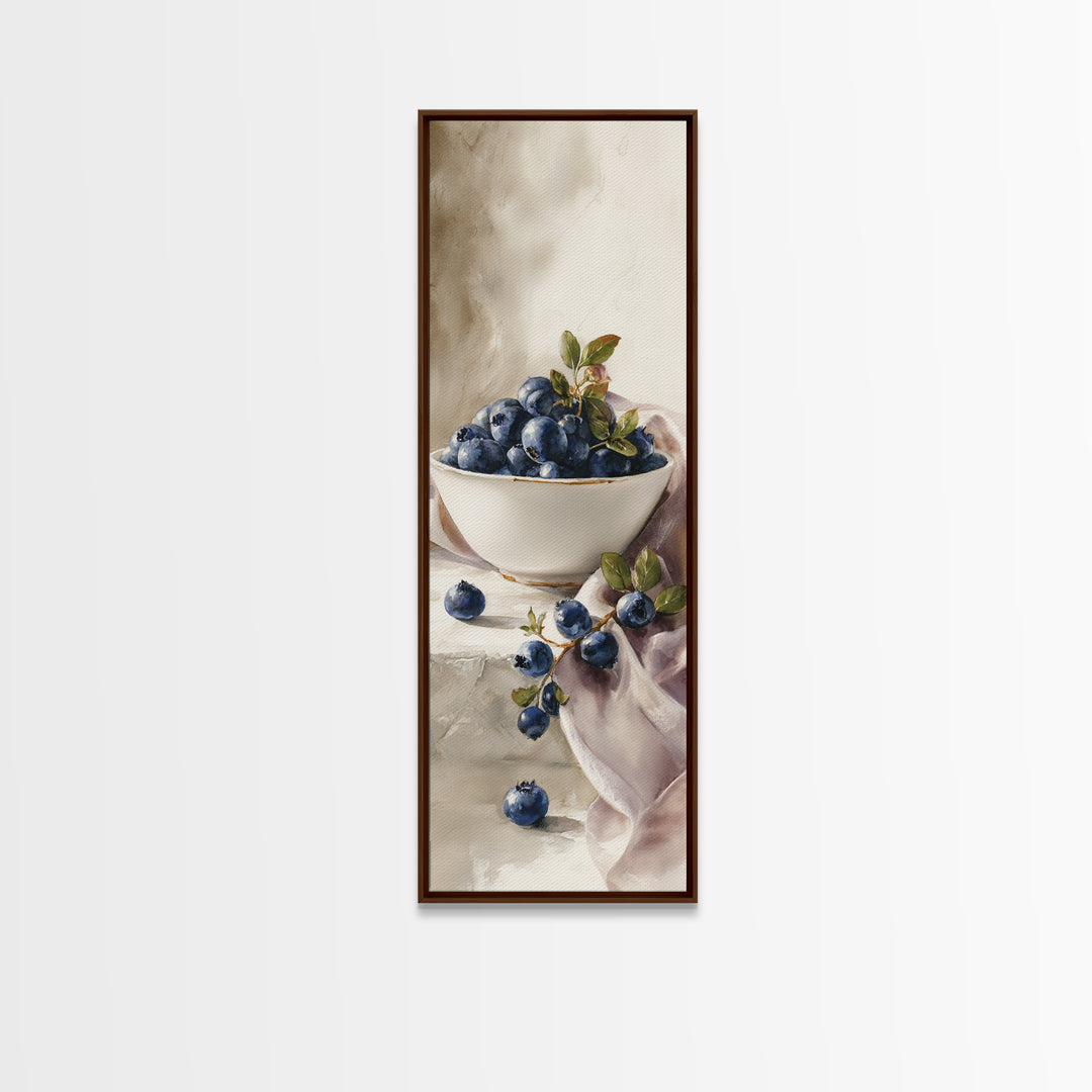 Blueberries in a White Bowl Framed Canvas Print, Kitchen Art, Kitchen Decor, Kitchen, Kitchen Art Print, Bar Cart Decor, KIT-1x3-79