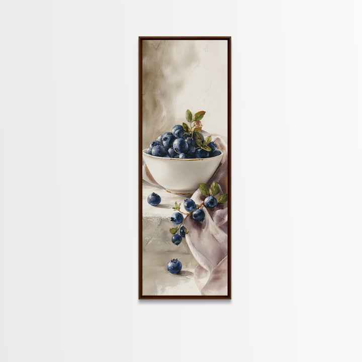 Blueberries in a White Bowl Framed Canvas Print, Kitchen Art, Kitchen Decor, Kitchen, Kitchen Art Print, Bar Cart Decor, KIT-1x3-79