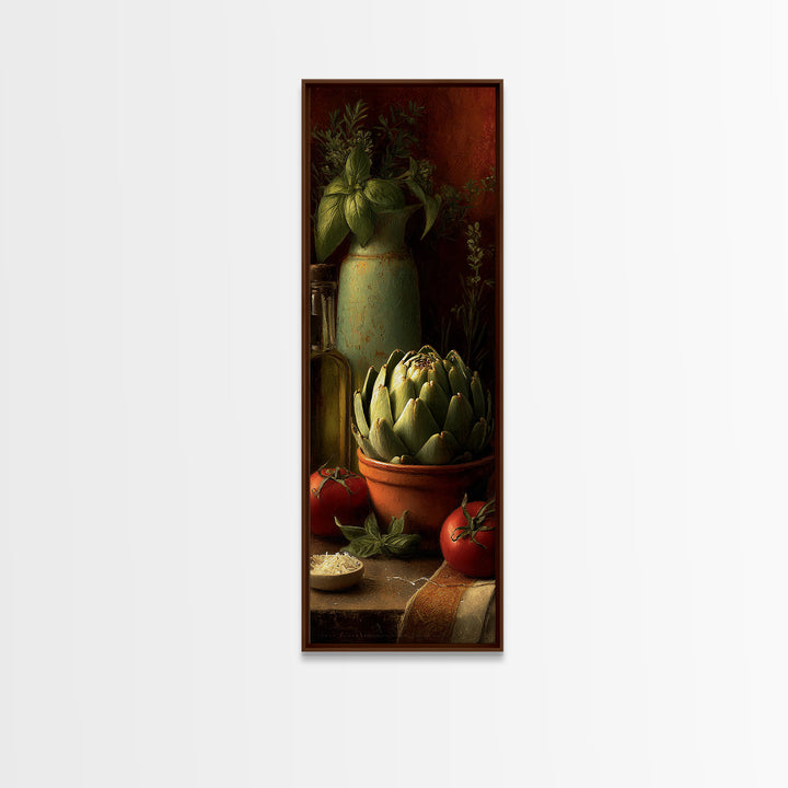 Artichoke Closeup in Painterly Green Tones Framed Canvas Print, Kitchen Art, Digital Print, Kitchen Decor, Fine Art, Kitchen, KIT-1x3-80