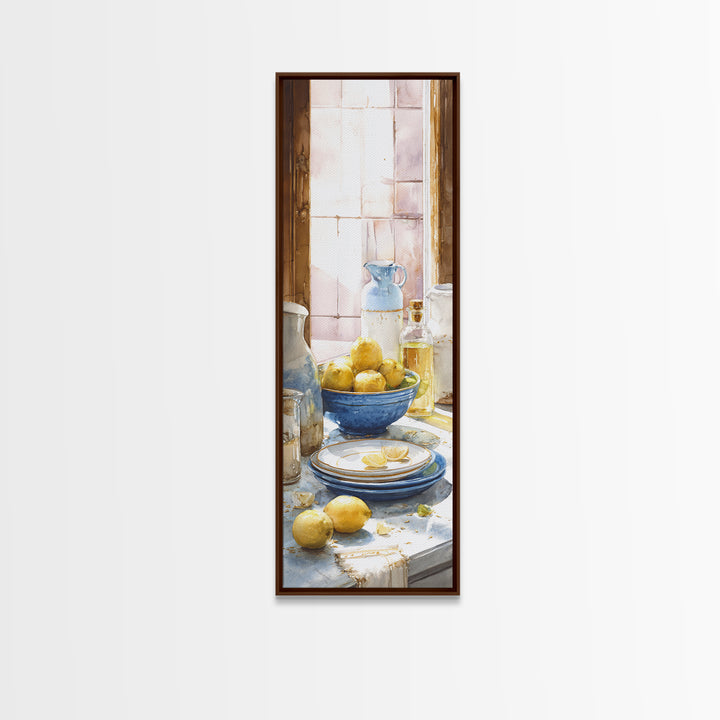 Lemons and Blue Ceramic Bowl Still Life Canvas Print, Kitchen Art, Luxury Decor, Kitchen Decor, Fine Art, Kitchen, Art Prints, KIT-1x3-86