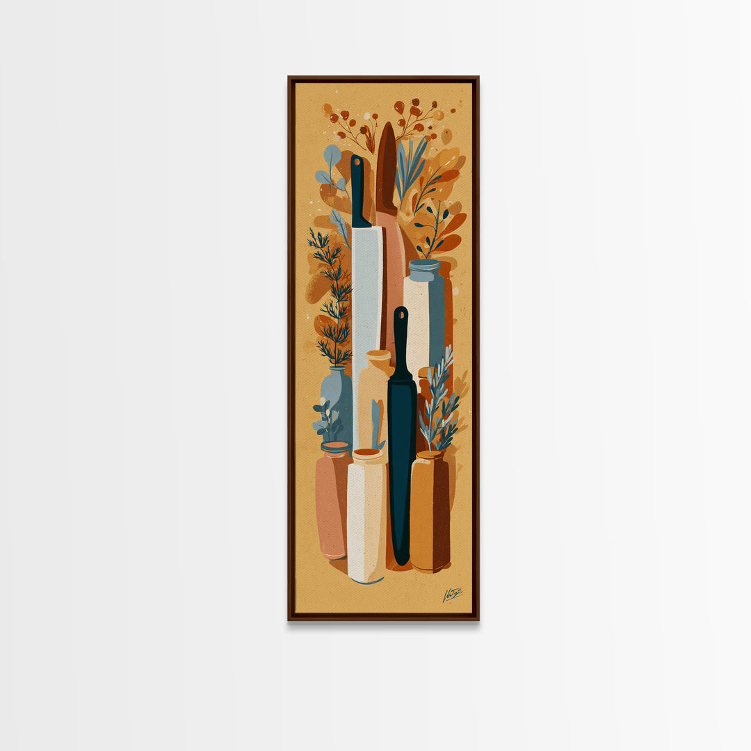 Chef Knives and Herbs Arranged as Graphic Canvas Print, Kitchen Art, Fine Art Print, Kitchen Decor, Fine Art, Kitchen, KIT-1x3-94