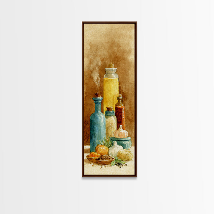 Watercolor Spice Jars Without Readable Labels Canvas Print, Kitchen Art, Coffee Print, Kitchen Decor, Oil Painting, Kitchen, KIT-1x3-97
