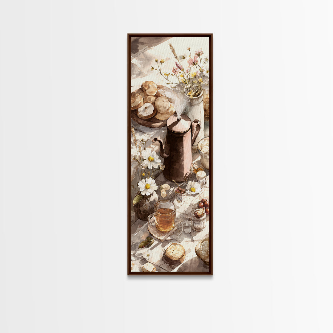 Tea Kettle with Steam and Wildflowers Canvas Print, Kitchen Art, Statement Artwork, Kitchen Decor, Fine Art, Kitchen, KIT-1x3-98