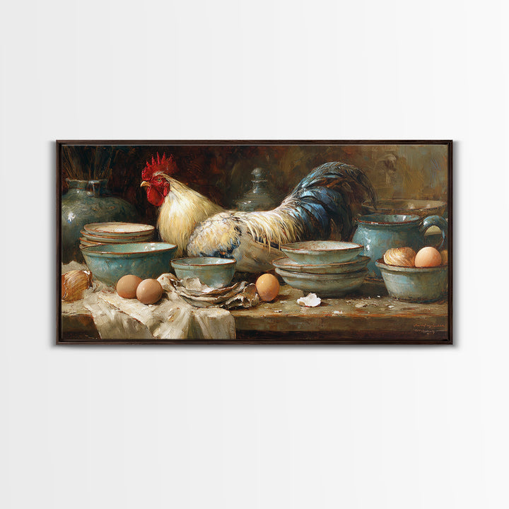 Rooster Portrait for Country Kitchen Charm Framed Canvas Print, Kitchen Art, Art Print, Kitchen Decor, Oil Painting, Kitchen, KIT-2x1-12