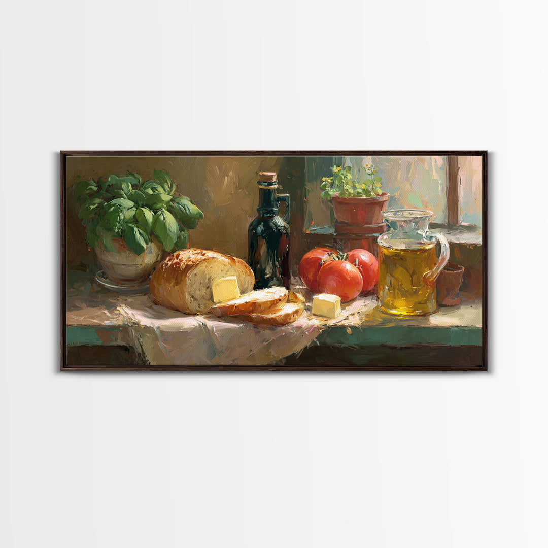 Fresh Bread with Butter and Honey Framed Canvas Print, Kitchen Art, Fine Art Print, Kitchen Decor, Watercolor Art, Kitchen, KIT-2x1-14