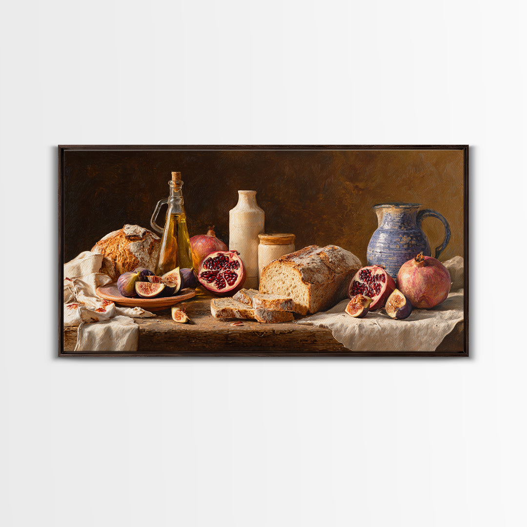 Figs Pomegranates and Linen Composition Framed Canvas Print, Kitchen Art, Statement Artwork, Kitchen Decor, Abstract Art, KIT-2x1-18