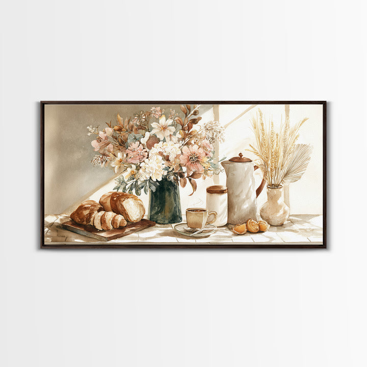 Floral Bouquet in a Kitchen Pitcher Canvas Print, Kitchen Art, Textured Painting, Kitchen Decor, Fine Art, Kitchen, KIT-2x1-44