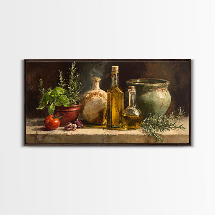 Olive Oil Bottle and Rosemary Branch Canvas Print, Kitchen Art, Art Prints, Kitchen Decor, Watercolor Art, Kitchen, Modern Art, KIT-2x1-49