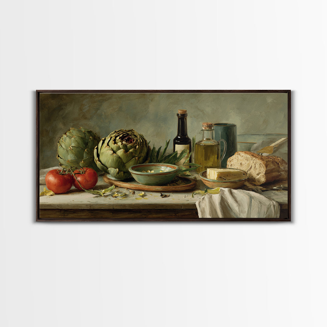 Artichoke Closeup in Painterly Green Tones Canvas Print, Kitchen Art, Art Prints, Kitchen Decor, Fine Art, Kitchen, Modern Art, KIT-2x1-64