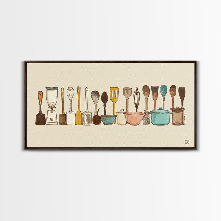 Kitchen Utensil Silhouettes Framed Canvas Print, Kitchen Art, Prints, Kitchen Decor, Fine Art, Kitchen, Kitchen Wall Decor, KIT-2x1-65