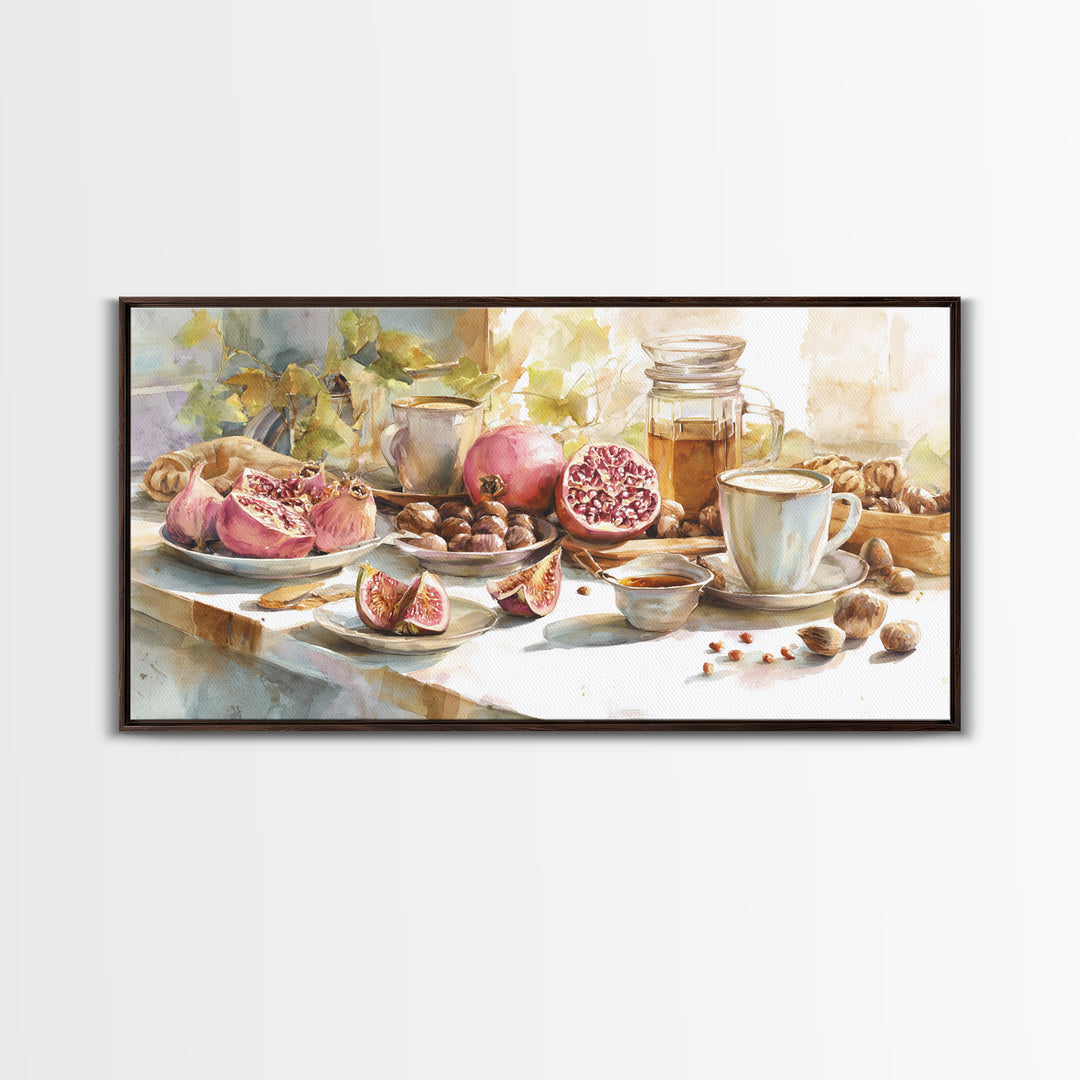 Figs Pomegranates and Linen Composition Canvas Print, Kitchen Art, Textured Painting, Kitchen Decor, Abstract Art, Kitchen, KIT-2x1-66