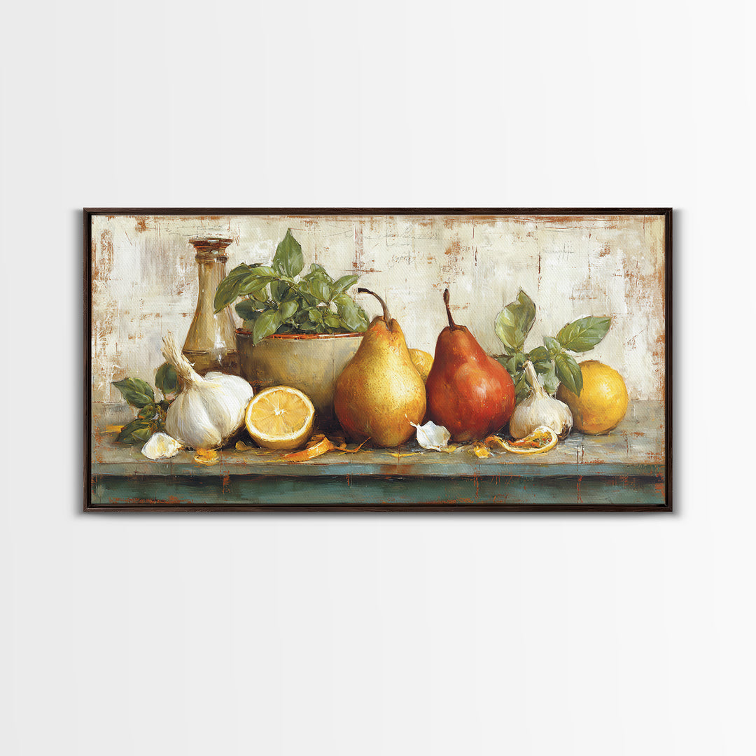 Farmhouse Pears on a Wooden Board Canvas Print, Kitchen Art, Digital Art, Kitchen Decor, Oil Painting, Kitchen, KIT-2x1-77