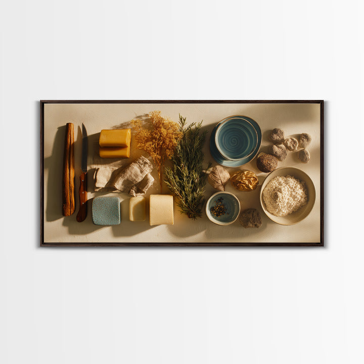 Chef Knives and Herbs Arranged as Graphic Canvas Print, Kitchen Art, Contemporary Art, Kitchen Decor, Fine Art, Kitchen, KIT-2x1-78