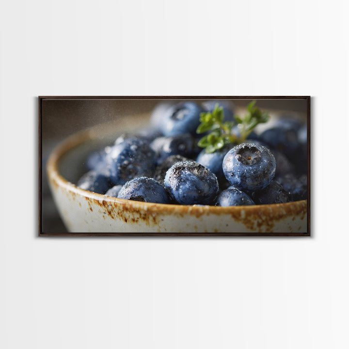 Blueberries in a White Bowl Framed Canvas Print, Kitchen Art, Coffee Art, Kitchen Decor, Fine Art, Kitchen, Fine Art Print, KIT-2x1-87