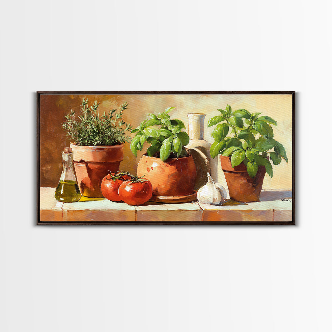 Fresh Herbs in Terracotta Pots Canvas Print, Kitchen Art, Kitchen Decor, Kitchen, Trendy Wall Art, Dining Room Wall Art, KIT-2x1-93