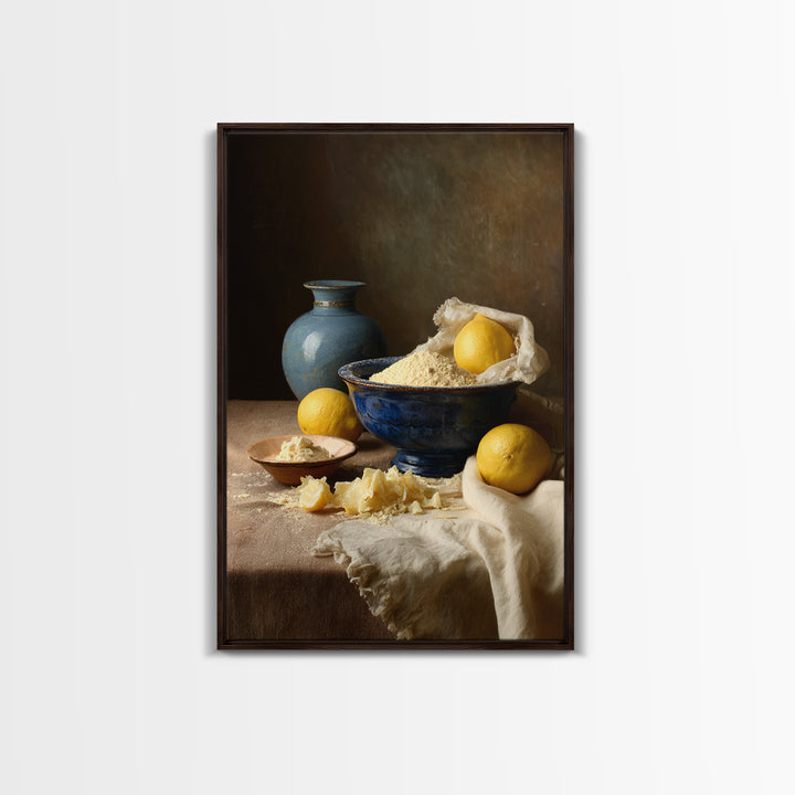 Lemons and Blue Ceramic Bowl Still Life Canvas Print, Kitchen Art, Luxury Decor, Kitchen Decor, Fine Art, Kitchen, Art Prints, KIT-2x3-10