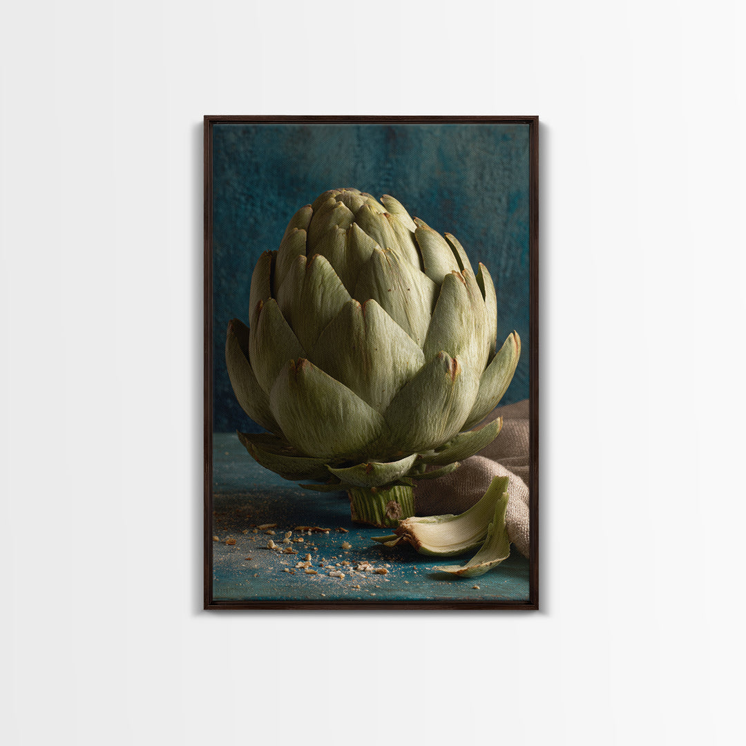 Artichoke Closeup in Painterly Green Tones Framed Canvas Print, Kitchen Art, Art Print, Kitchen Decor, Fine Art, Kitchen, KIT-2x3-100