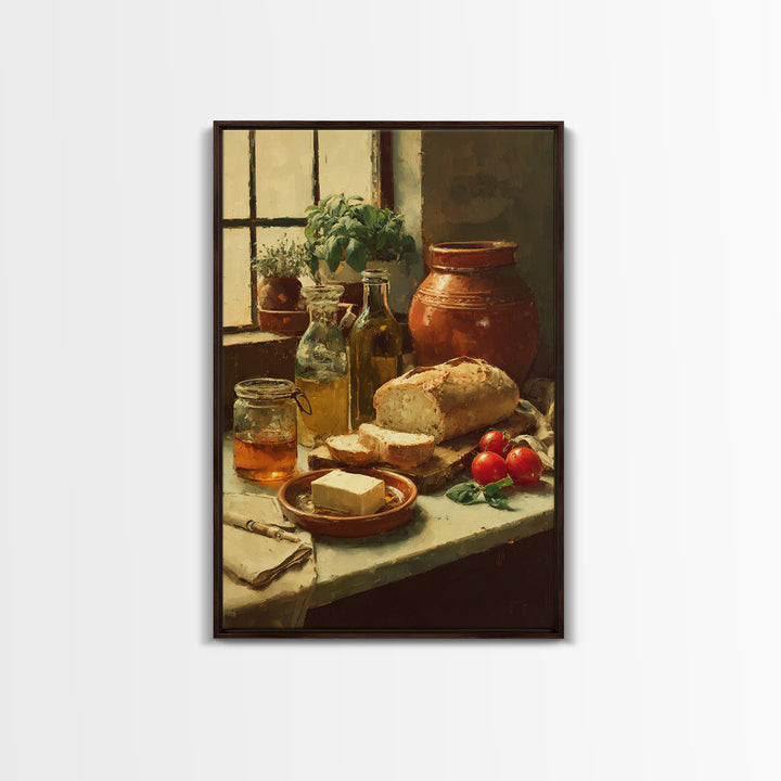 Fresh Bread with Butter and Honey Framed Canvas Print, Kitchen Art, Boho Decor, Kitchen Decor, Abstract Art, Kitchen, KIT-2x3-2