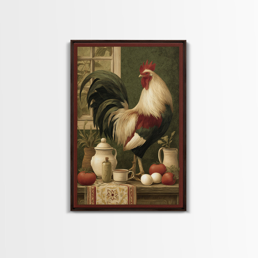 Rooster Portrait for Country Kitchen Charm Framed Canvas Print, Kitchen Art, Trendy Wall Art, Kitchen Decor, Fine Art, Kitchen, KIT-2x3-24
